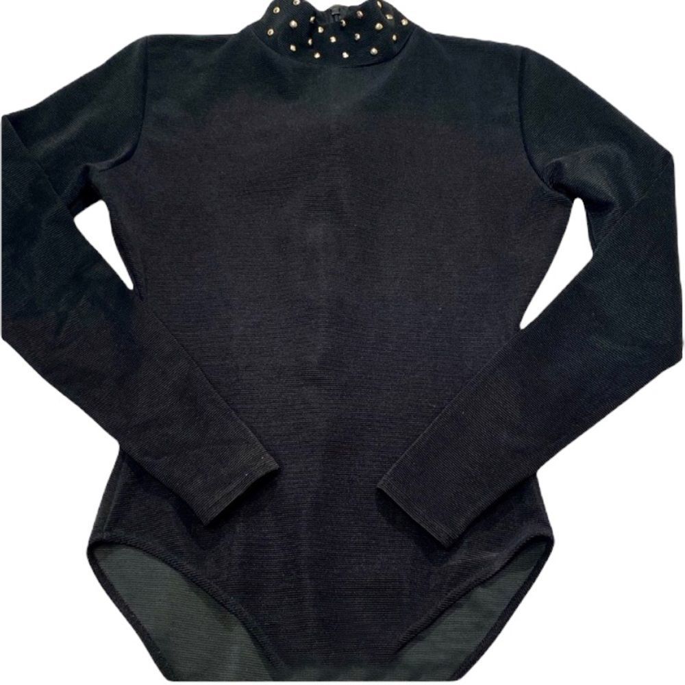 Vintage 80’s The Icing Black And Gold Studs Turtleneck Bodysuit